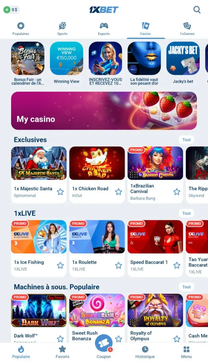 1XBET CASINO ON MOBILE