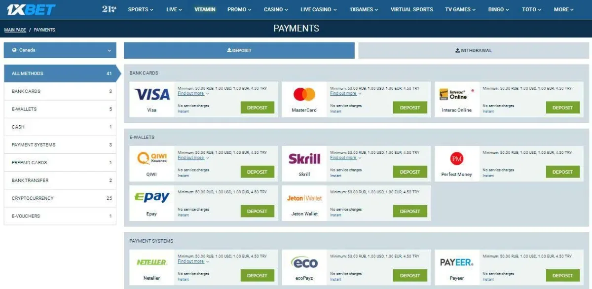 1XBET DEPOSIT METHODS UK